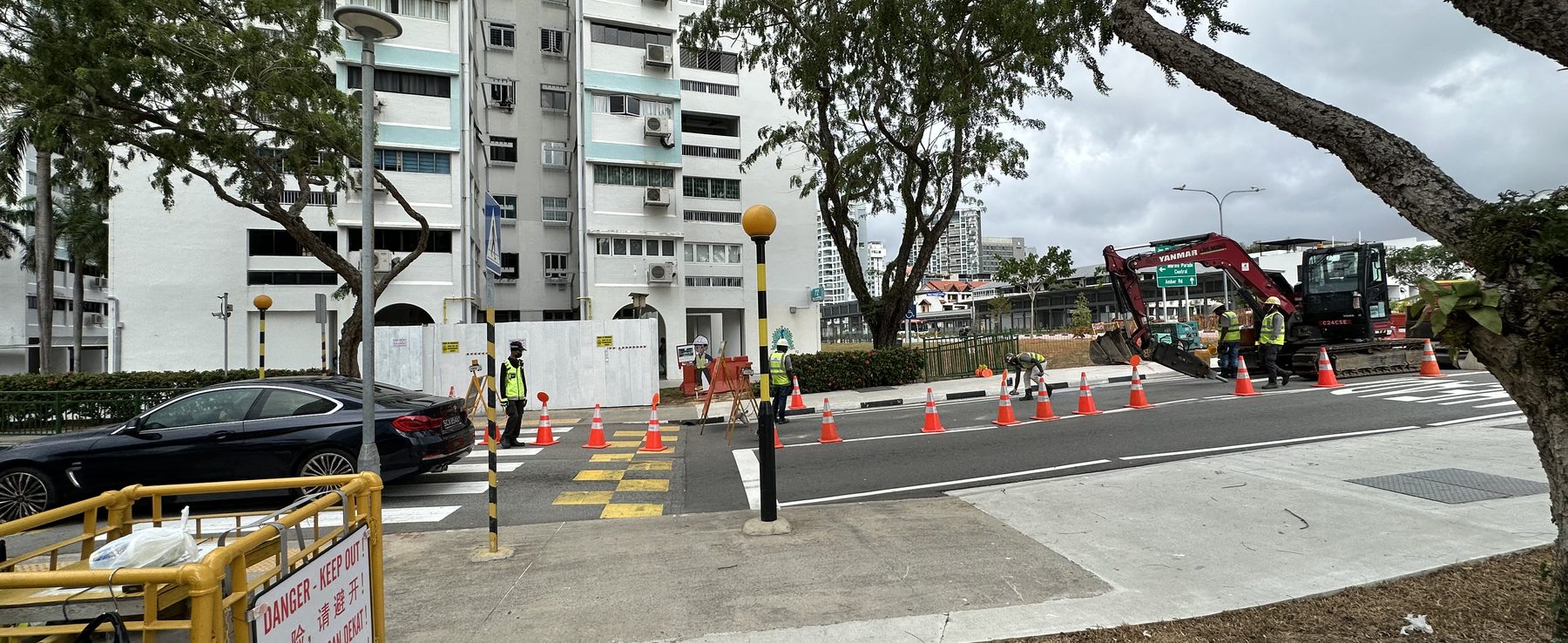 The 71-72 Marine Drive raised zebra crossing photographed under shelter works in 2026